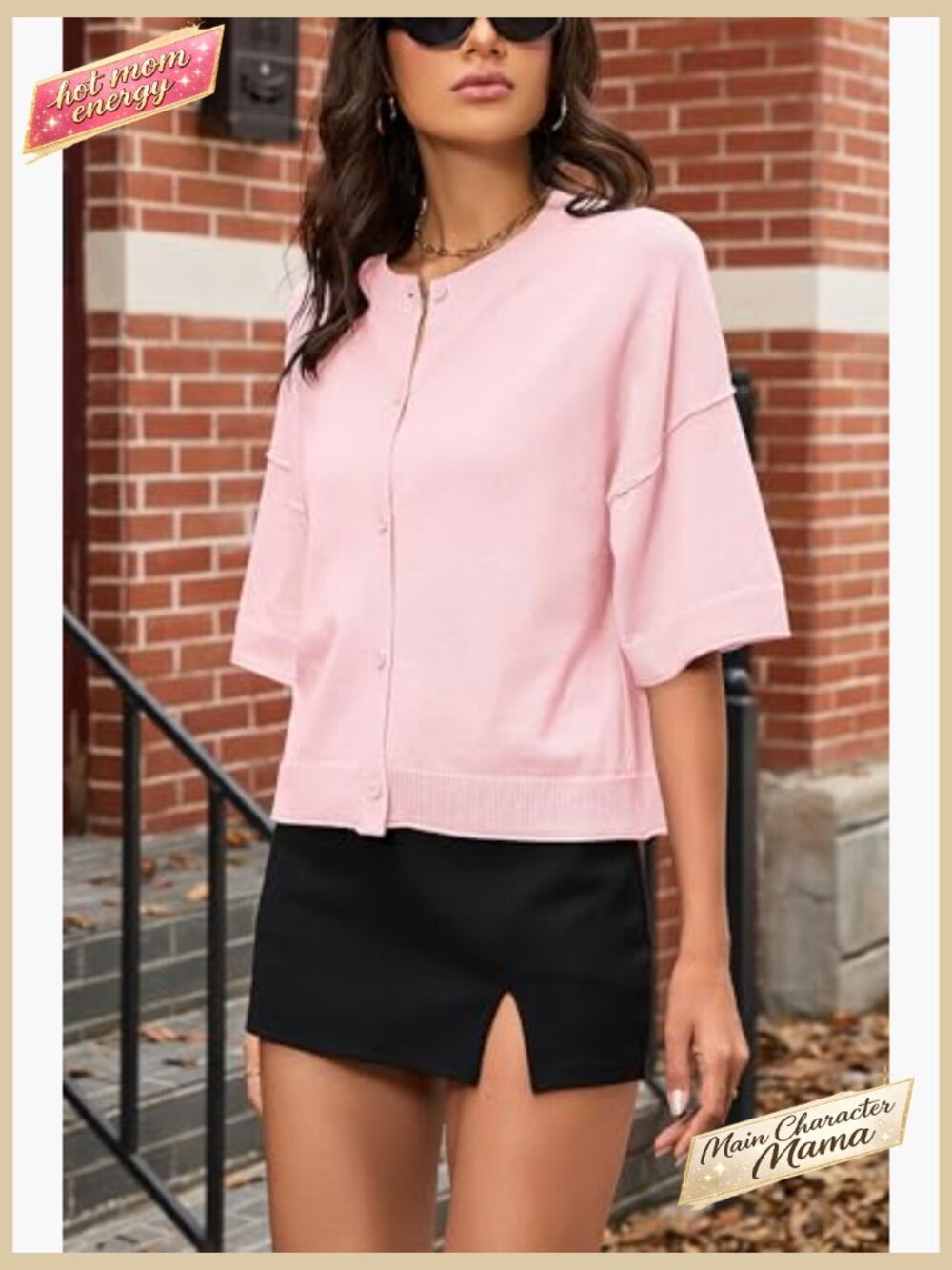 Short Sleeve Button Up Cardigan Lightweight Knit Casual Tops Crewneck - Picture 3 of 7